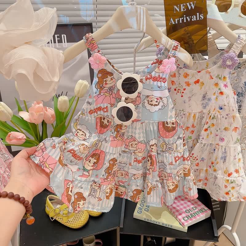Toddler Girl Floral Cami Dress - Blue Girl - 10-11T - image 3