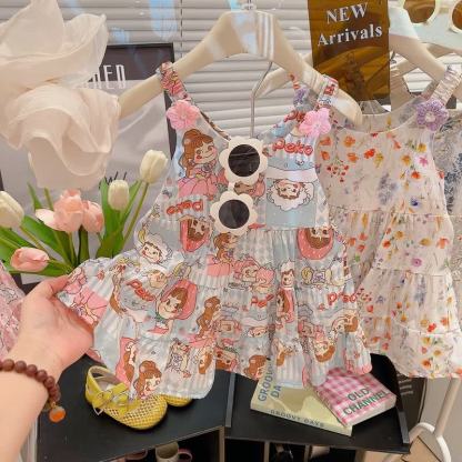 Toddler Girl Floral Cami Dress - Blue Girl - 10-11T - image 3