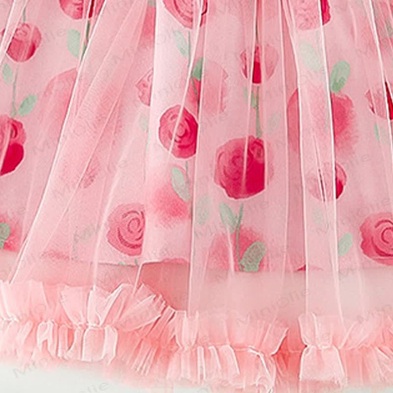 Toddler Girls Pink Floral Print Bow Tulle Sleeveless Dress - image 8