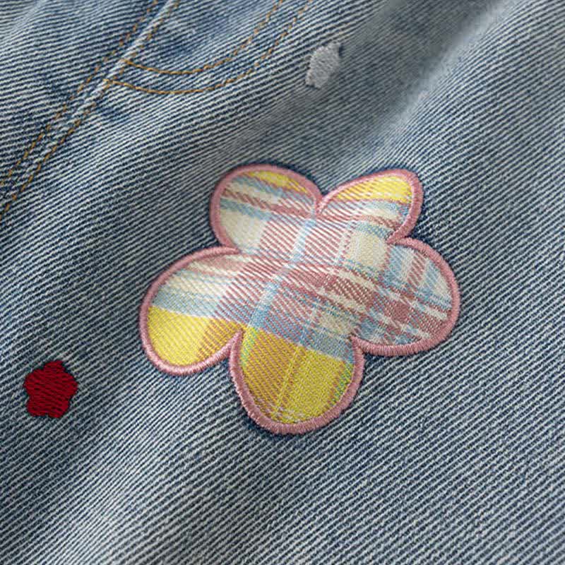 Toddler Kid Girl Denim Plaid Flower Pants - image 8