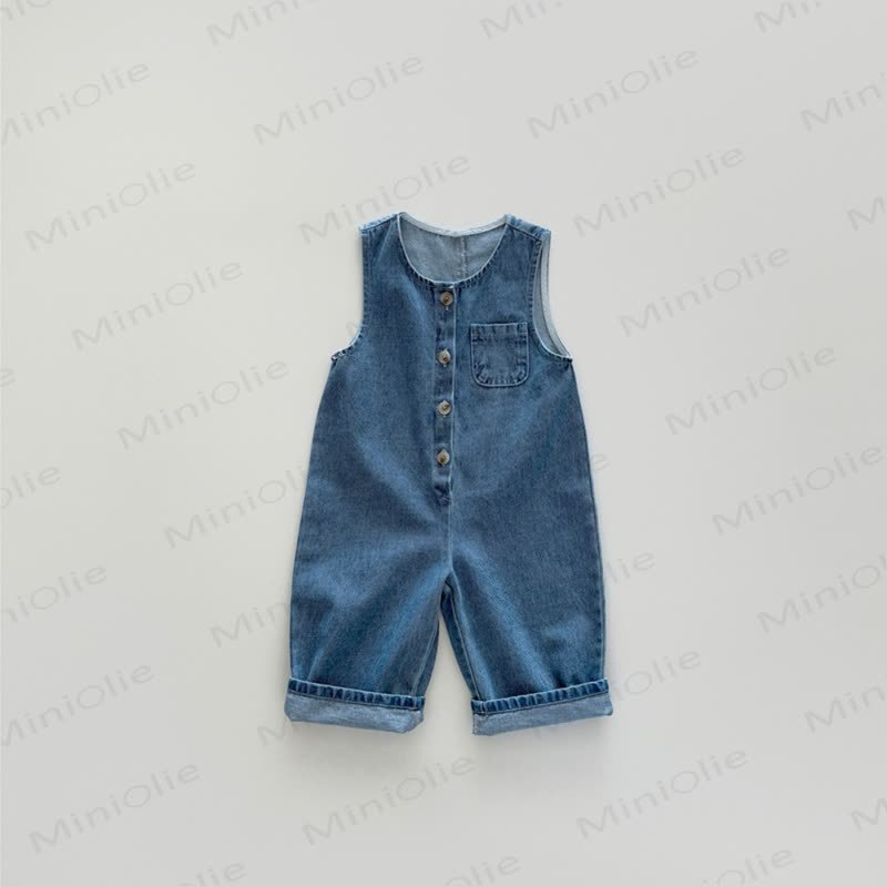 Baby Denim Solid Color Blue Overalls - image 4