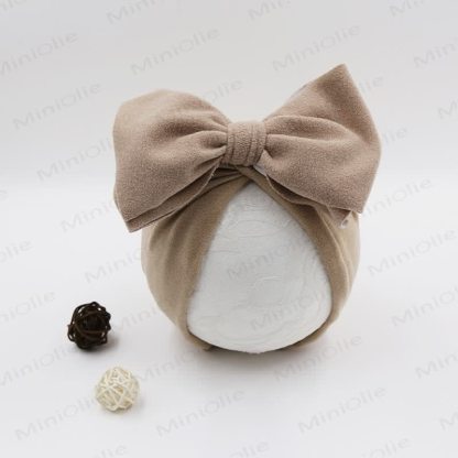 Baby Newborn Bow Solid Color Protector Hat - Khaki - image 4