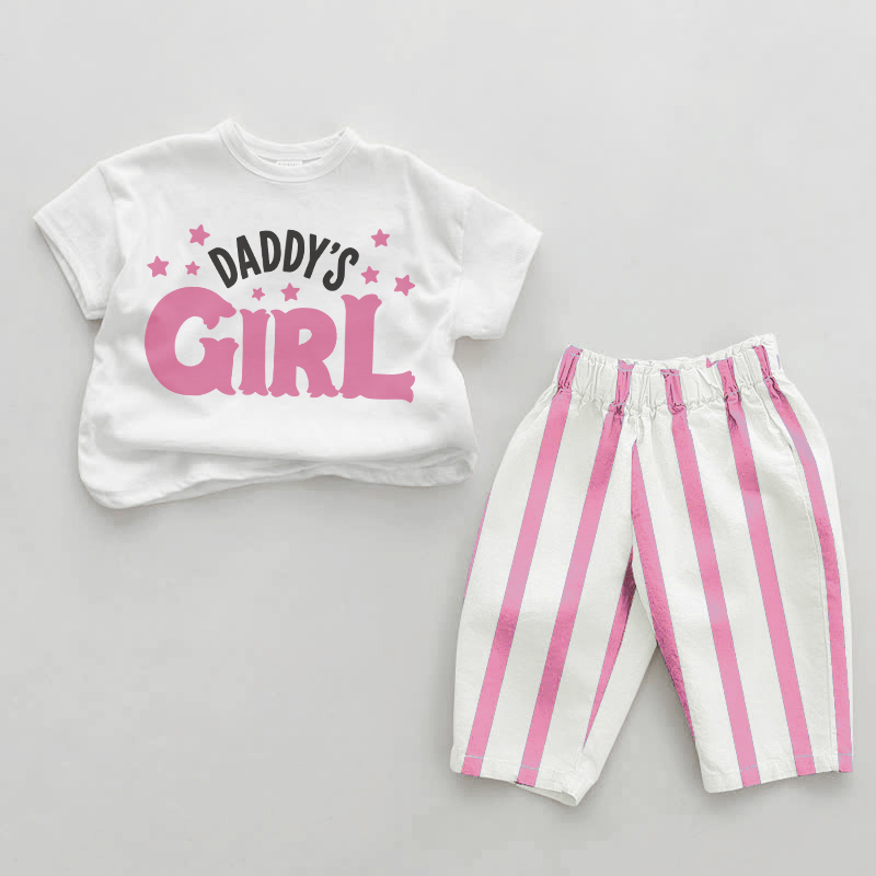 DADDY'S GIRL Baby Star Pink Vertical Striped 2-piece Set - White&Pink - 2-3T - image 1