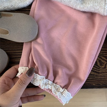 Toddler Kid Girl Flower Knitted Grey Sweater/Leggings - Pink Leggings - 12Y - image 4