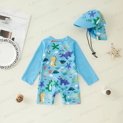 Baby Toddler Boy Dinosaur Shark Swimsuit with Hat - Blue - 8Y - image 13