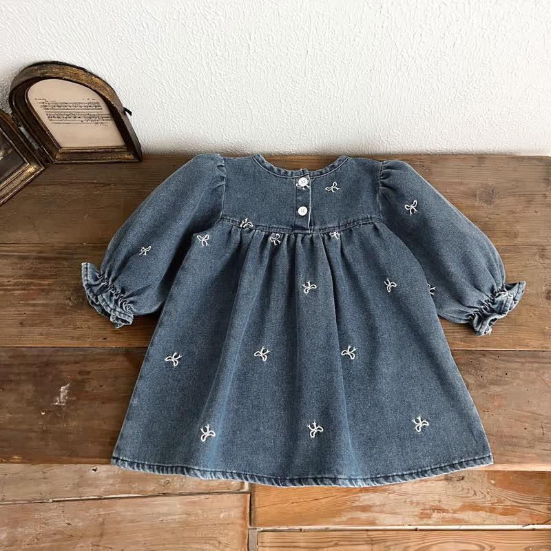 Girls Bow Embroidered Denim Dress - image 5