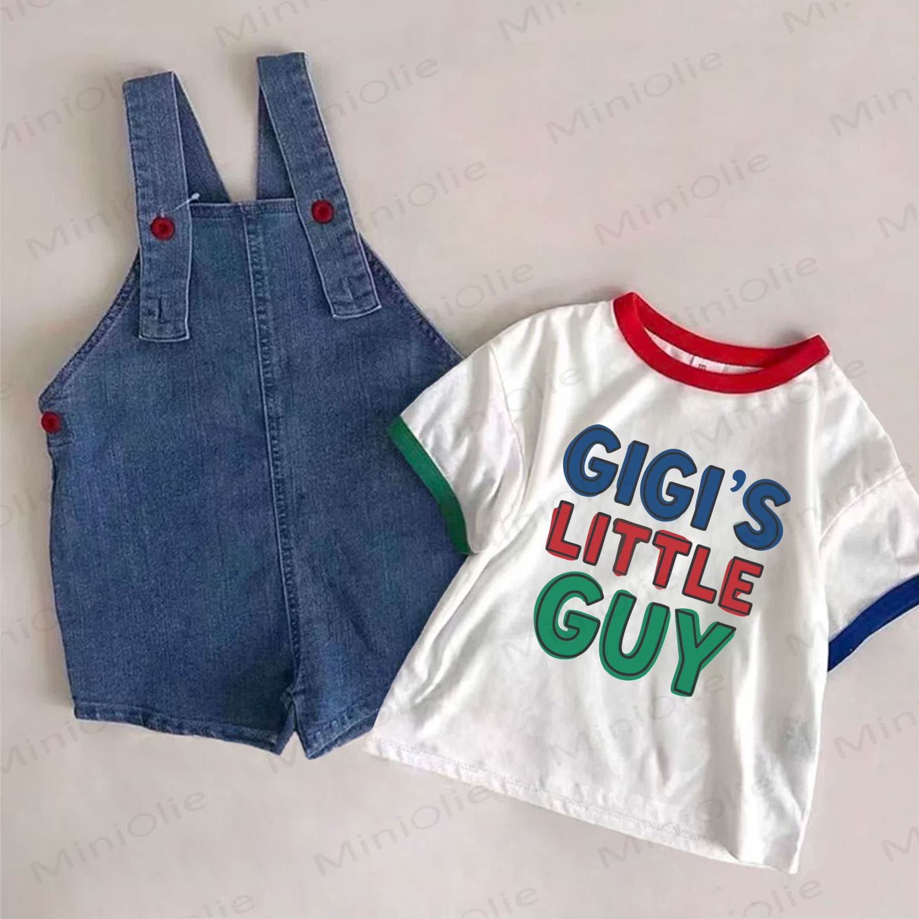 GIGI'S LITTLE GUY Baby Denim Blue Overalls and White Tee 2-piece Set - White&Blue - 2-3T - image 1