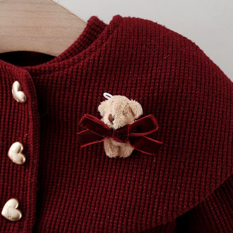 Baby Girl Bear Bow Red Fleece Lined Mesh Dress  - image 7