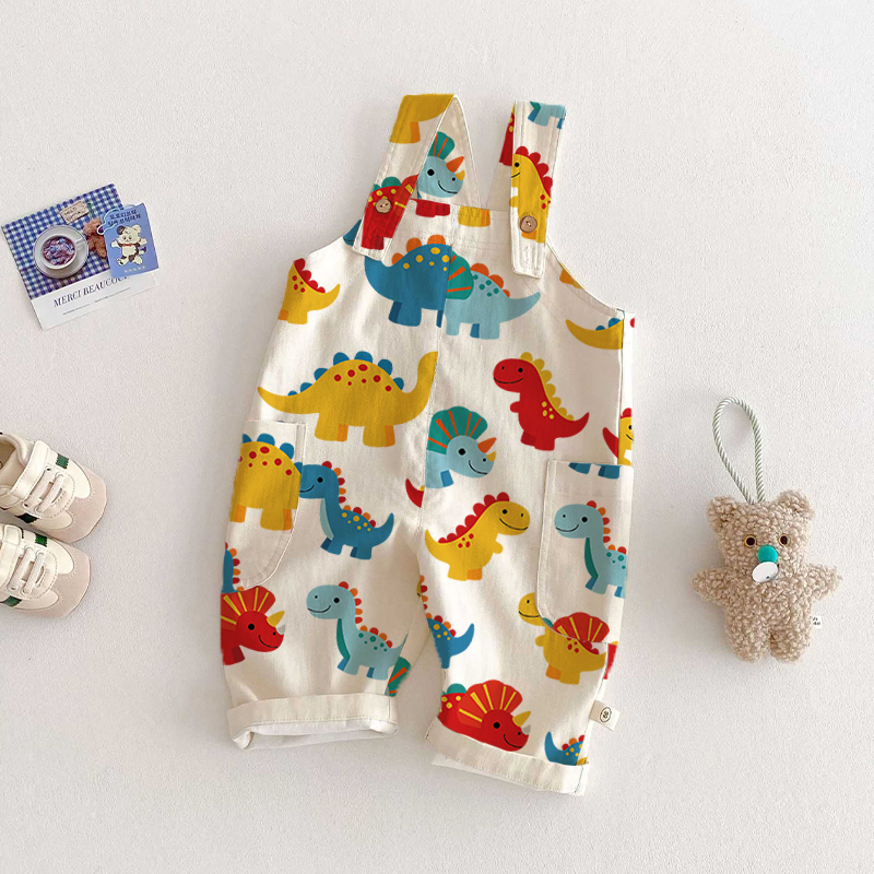 Baby Toddler Dinosaur Beige Pocket Overalls - Beige - 5-7T - image 1