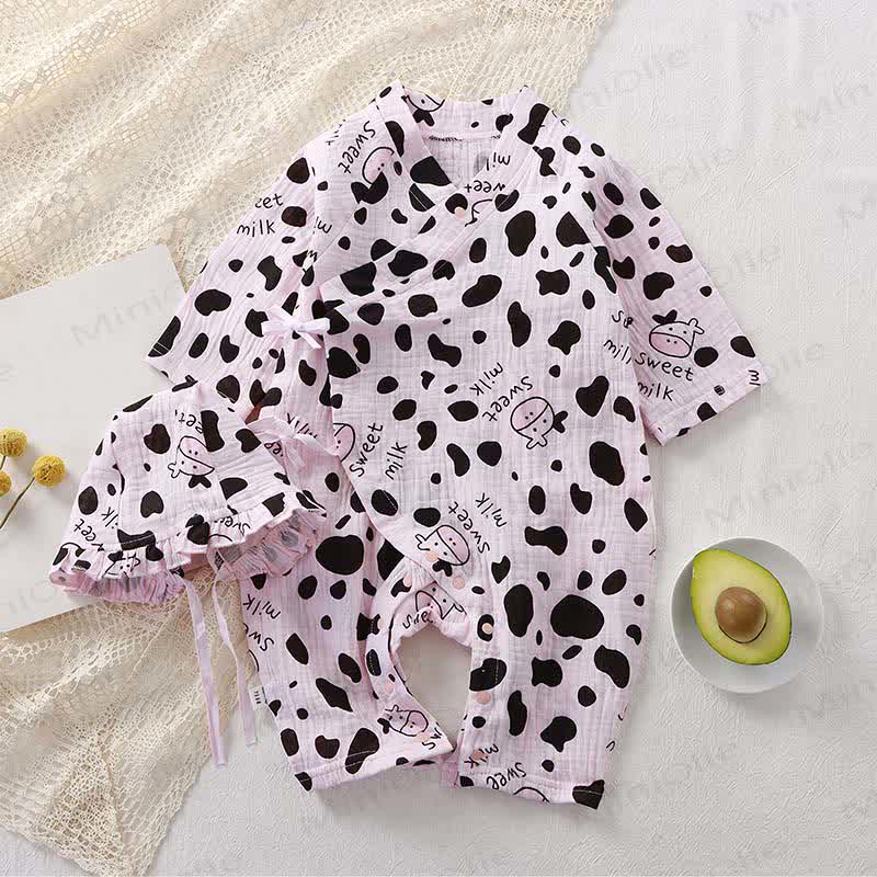 Baby Bear/Floral Gauze Romper with Ruffle Bonnet - Pink Cow - 18-24M - image 11