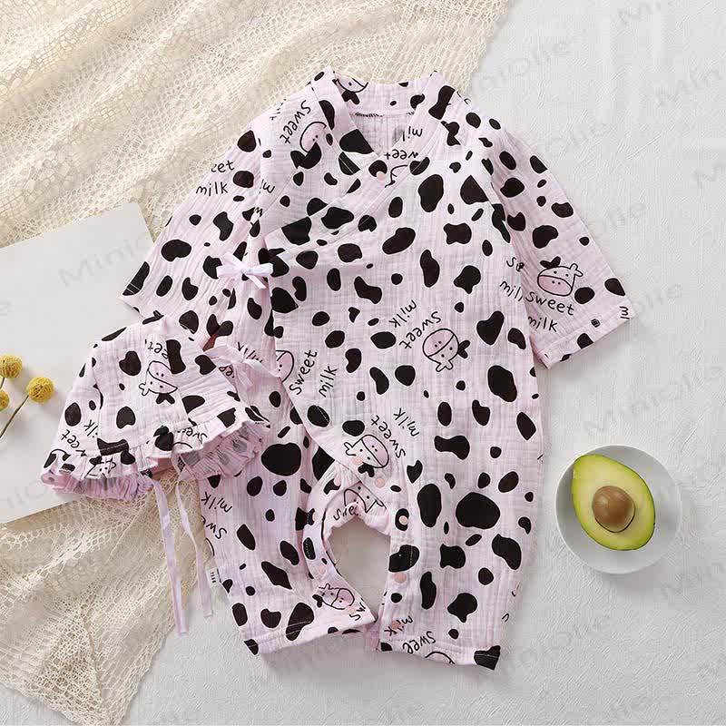 Baby Bear/Floral Gauze Romper with Ruffle Bonnet - Pink Cow - 18-24M - image 11