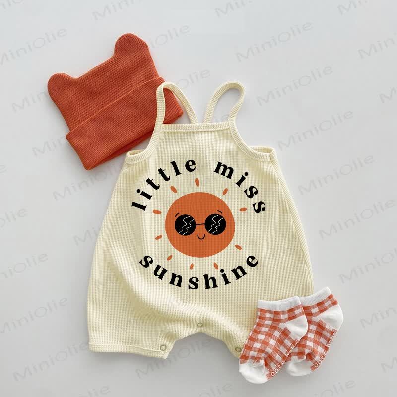 LITTLE MISS SUNSHINE Baby Waffle Sun Print Suspenders Romper - Beige - 18-24M - image 1
