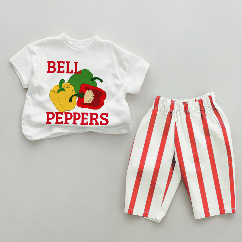 BELL PEPPERS Baby Red Vertical Striped 2-piece Set - White&Red - 2-3T - image 1