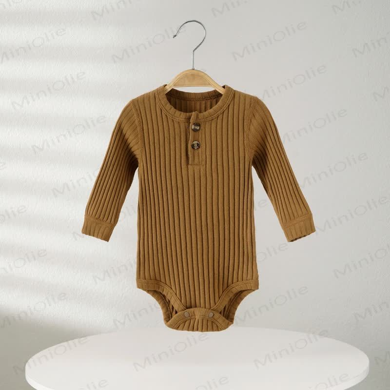 Baby Ribbed Solid Color Button Bodysuit - Brown - 18-24M - image 12