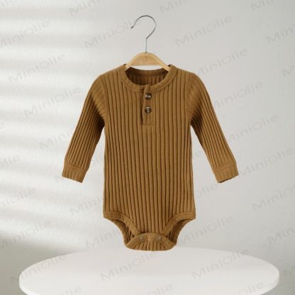 Baby Ribbed Solid Color Button Bodysuit - Brown - 18-24M - image 12