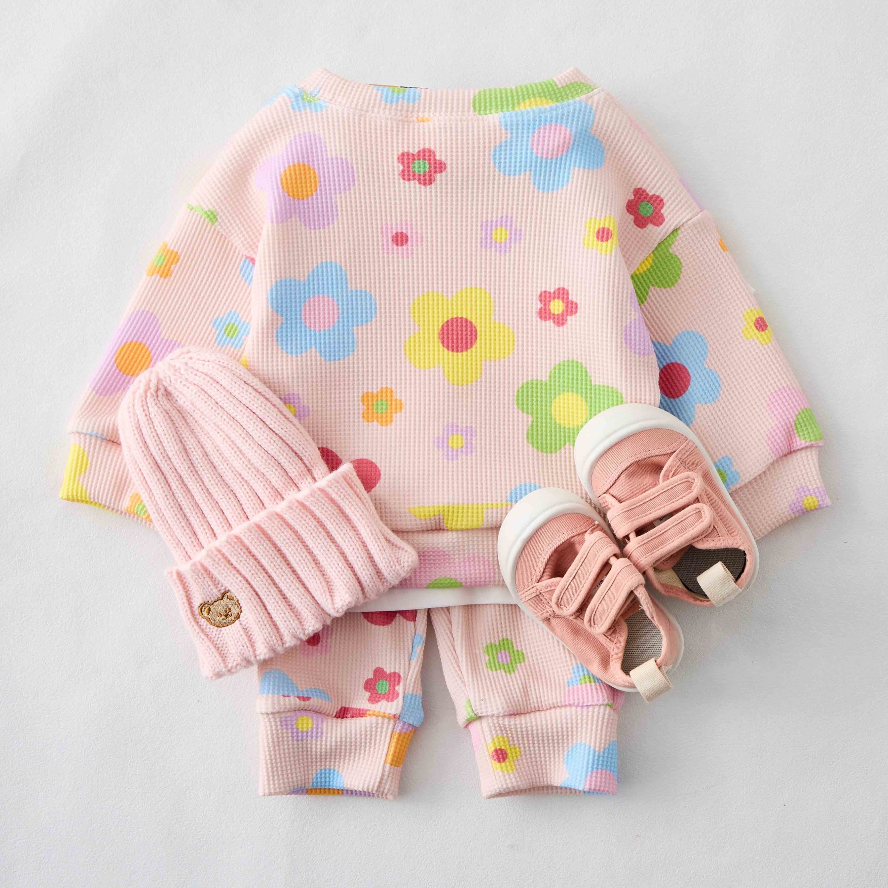 Baby Waffle Dopamine Flowers Sweatshirt 2-piece Set - image 6