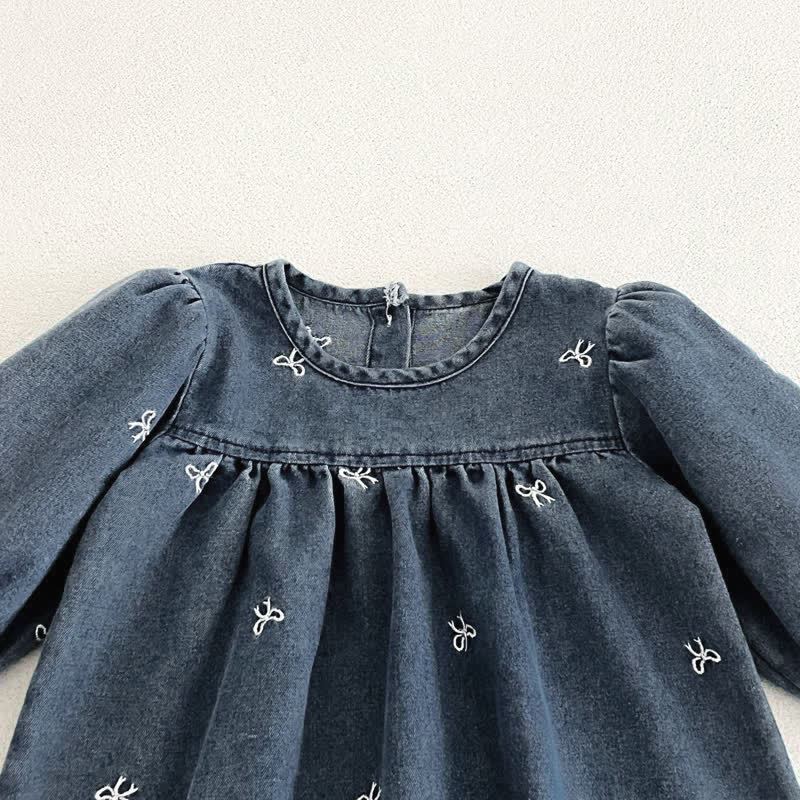 Girls Bow Embroidered Denim Dress - image 7