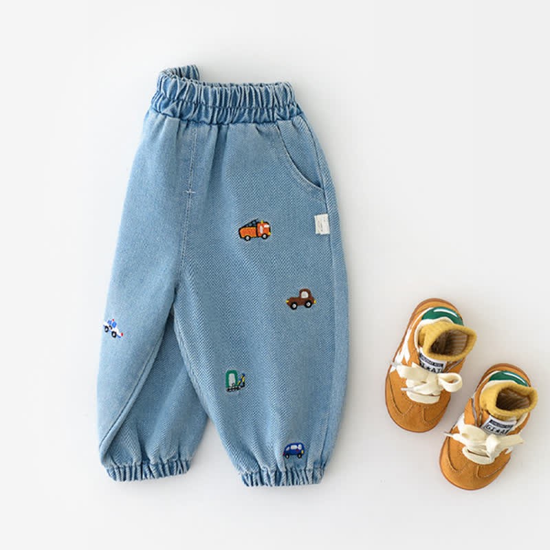 Baby Denim Embroidered Vehicle Pants - image 3