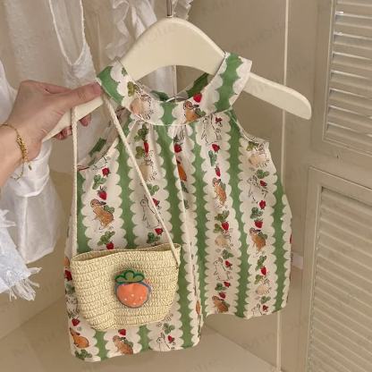 Toddler Girl Striped Bunny Strap Dress with Bag - image 5