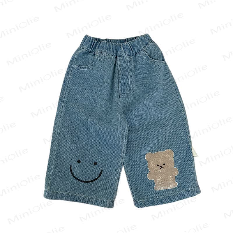 Baby Toddler Girl Knit Apple Sweater & Smiley Bear Denim Pants  - Blue Pants - 3-5T - image 6