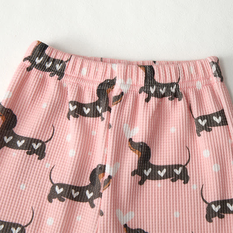 Baby Daschund & Heart Print Pink Waffle 2-piece Set - image 4