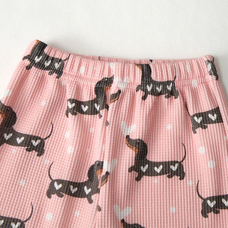 Baby Daschund & Heart Print Pink Waffle 2-piece Set - image 4