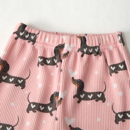 Baby Daschund & Heart Print Pink Waffle 2-piece Set - image 4