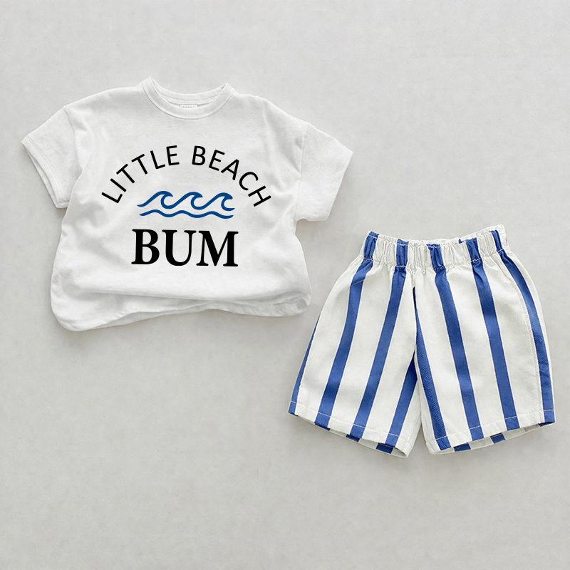 LITTLE BEACH BUM Baby Blue Vertical Striped 2-piece Shorts Set - White&Blue - 2-3T - image 1