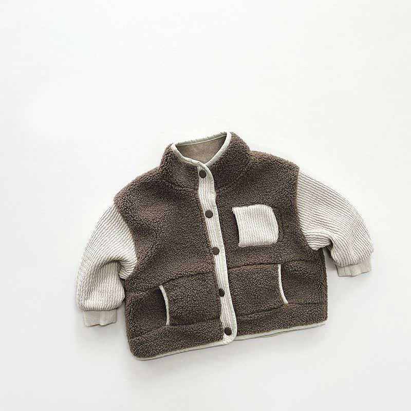 Baby Toddler Crew Neck Color Block Outerwear - Mocha - 8Y - image 3