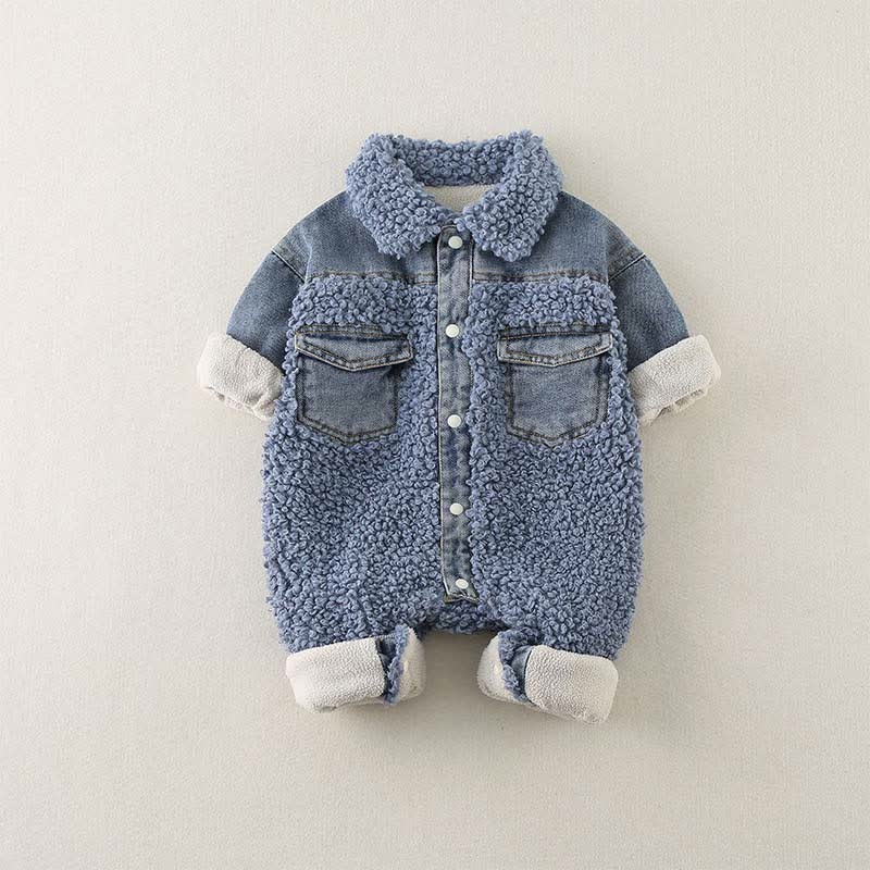 Baby Denim Blue Warm Fleece Romper - image 3