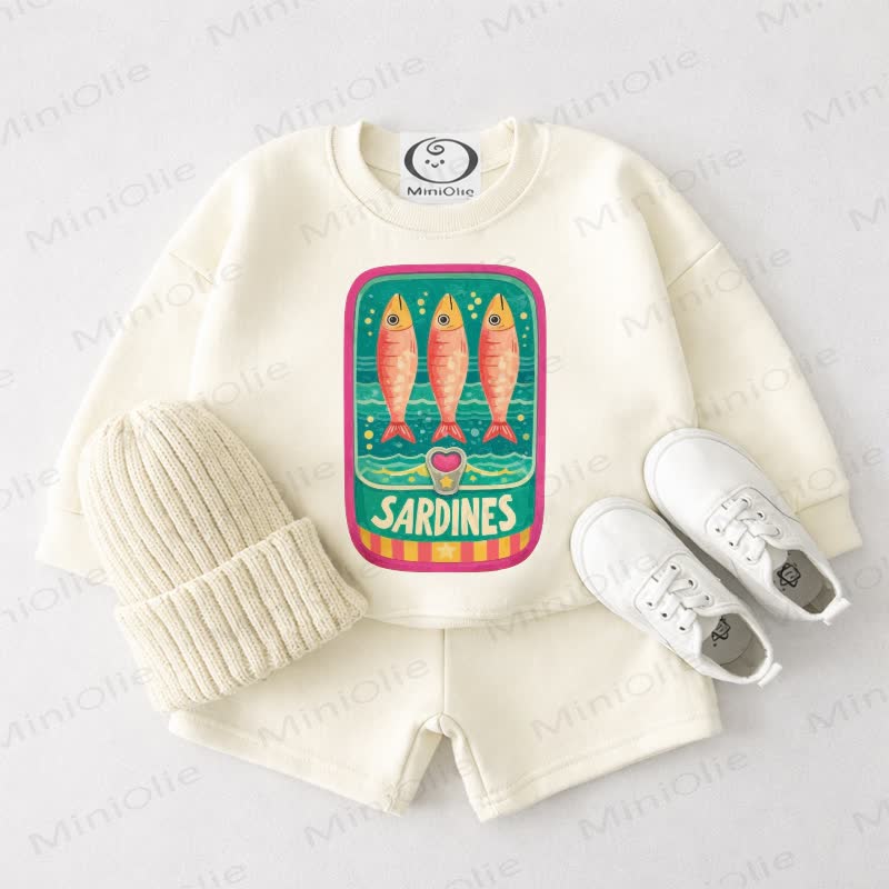 SARDINES Baby Cream White Sweatshirt and Shorts 2-piece Set - Cream White - 3-4T - image 1