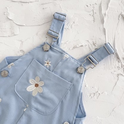 Baby Embroidered Flower Cute Blue Overalls - image 8