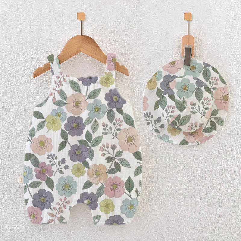 Baby Multi-Flower Print White Romper With Hat - White - 18-24M - image 1