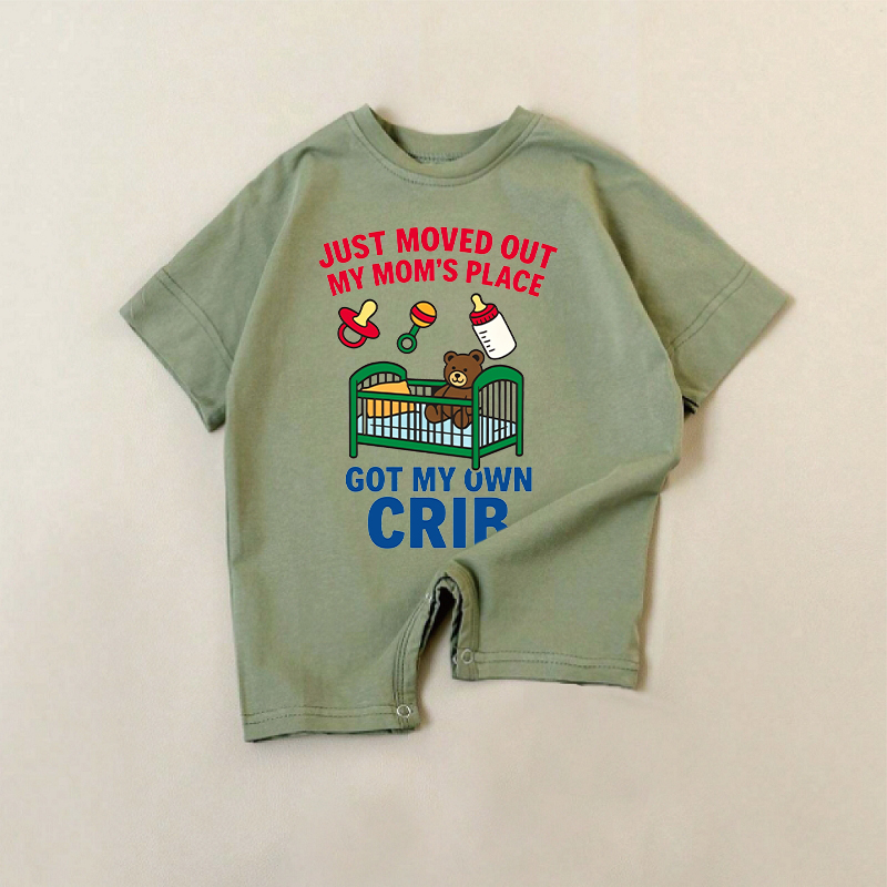 JUST MOVED OUT MY MOM'S PLACE GOT MY OWN CRIB Baby Green Romper - Green - 18-24M - image 1