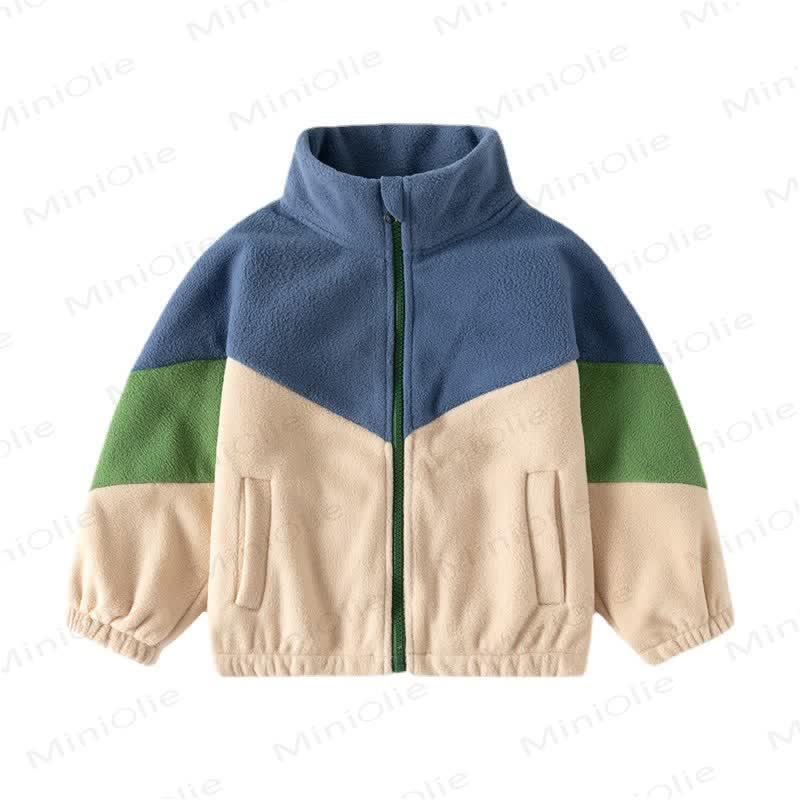 Toddler Color Block Fleece Zipper Coat - Blue - 7-9T - image 2