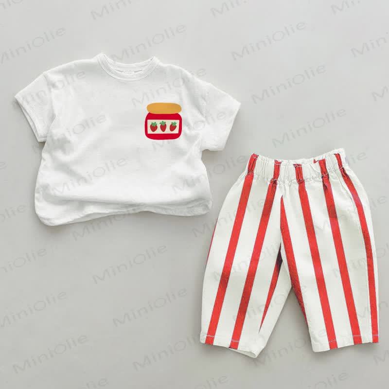 Baby Canned Strawberries Red Striped 2-piece Set - White&Red - 2-3T - image 1