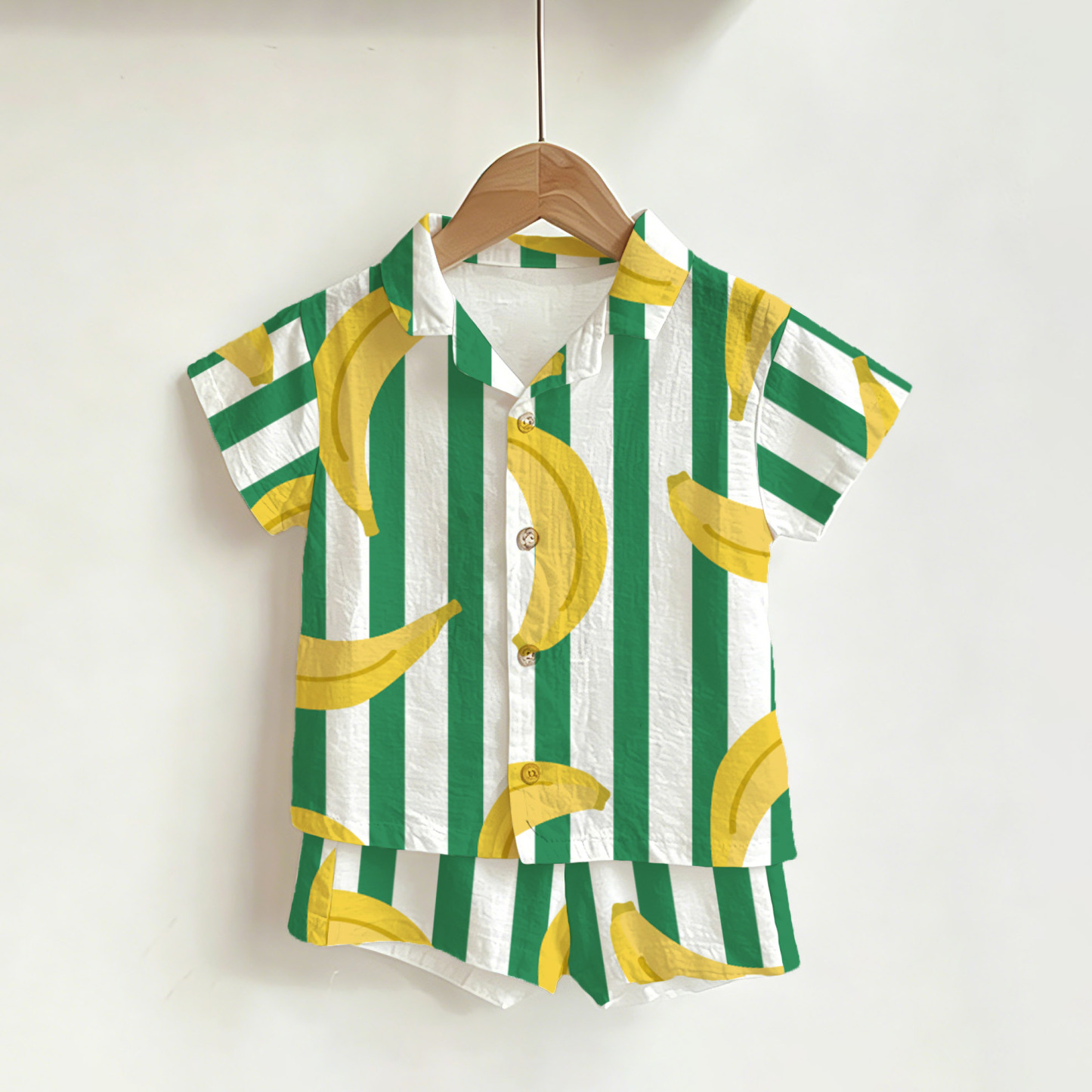 Baby Toddler Banana Stripe Shirt and Shorts 2-piece Set - White - 3-5T - image 1