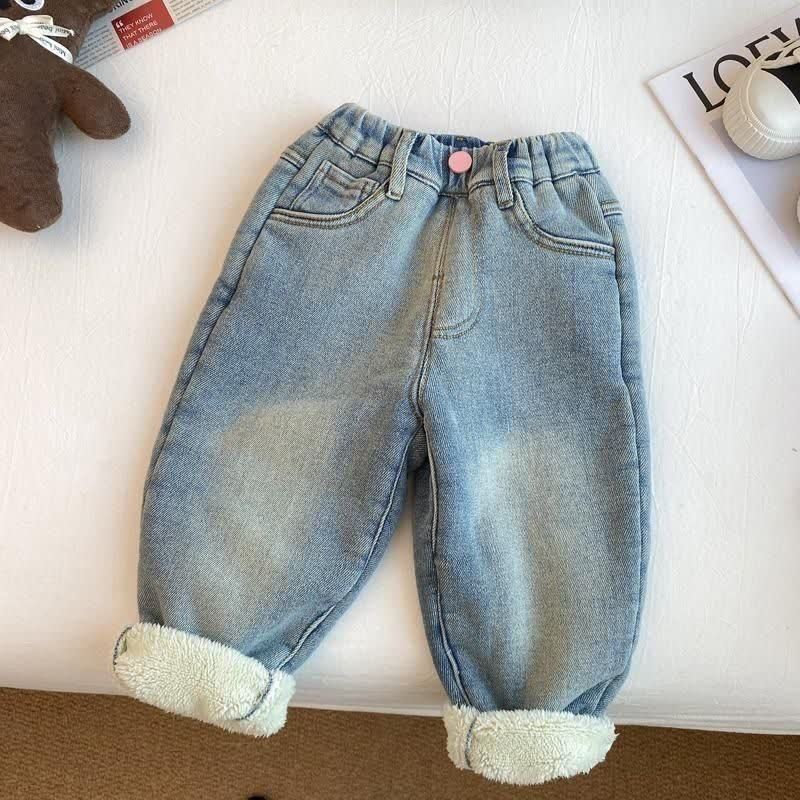 Toddler Kid Bunny Denim Fleece Lined Pants - image 2