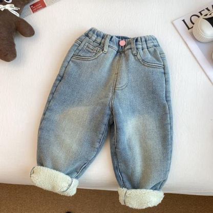Toddler Kid Bunny Denim Fleece Lined Pants - image 2
