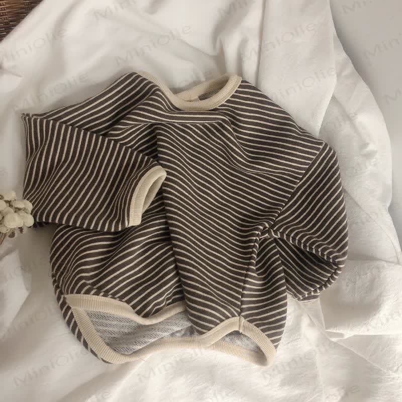 Kid Boy Striped Crew-neck Long Sleeve Top - Coffee - 8-9T - image 9