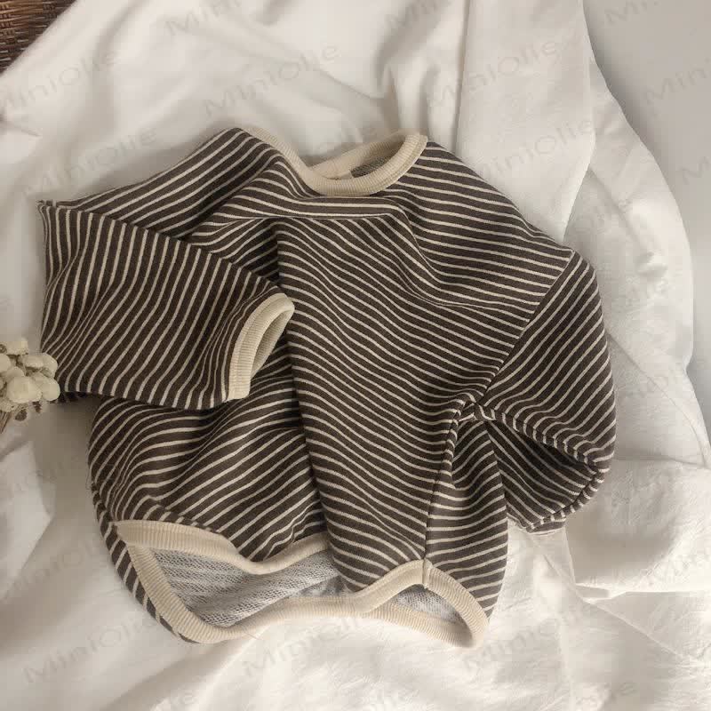 Kid Boy Striped Crew-neck Long Sleeve Top - Coffee - 8-9T - image 9