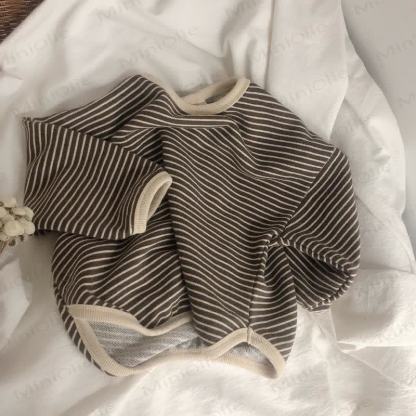Kid Boy Striped Crew-neck Long Sleeve Top - Coffee - 8-9T - image 9