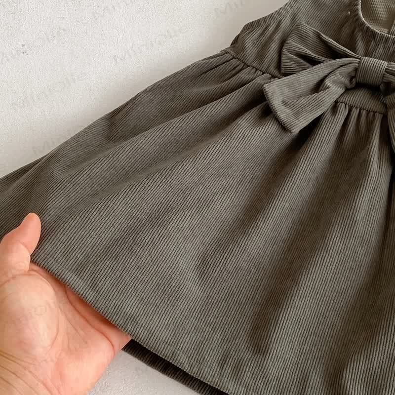 Toddler Girl Cord Bow Green Sleeveless Dress/Beige Baby Collar Top - image 13