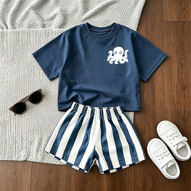 Baby Octopus Tee and Striped Shorts 2-Piece Set - Blue - 3-5T - image 1