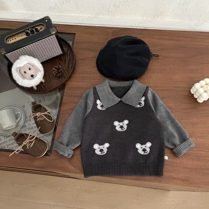 Baby Toddler Boy Knit Polo Collar Koala Sweater & Shorts - Grey Sweater - 3-5T - image 4