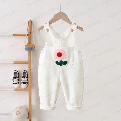 Toddler Embroidered Flower Pocket Denim Overalls - White - 5-7T - image 16