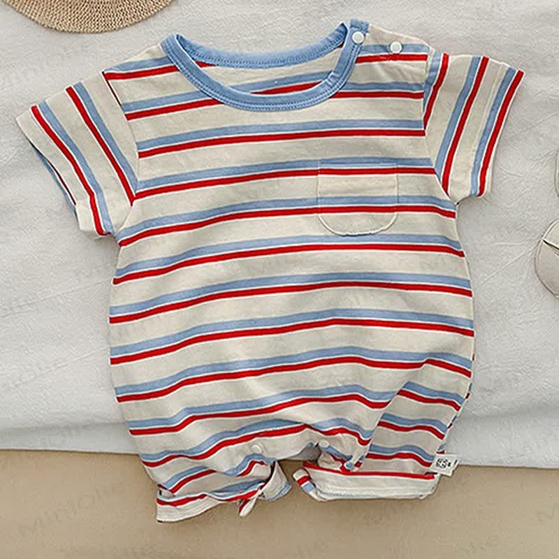 Baby White Striped Pocket Romper - image 7