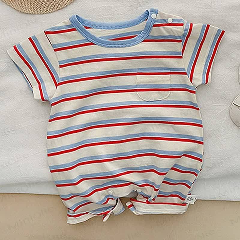Baby White Striped Pocket Romper - image 7