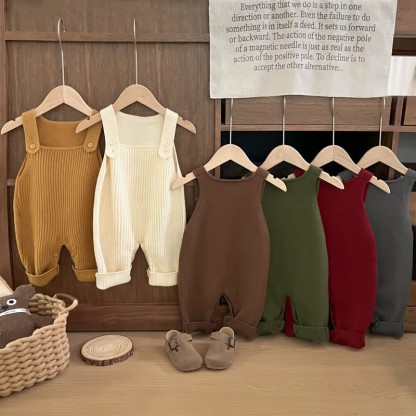 Baby Solid Color Knitted Overalls - image 2