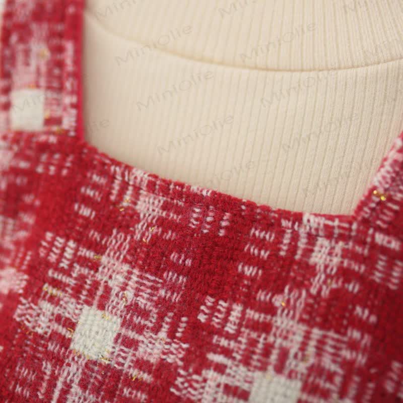 Baby Girl Bow Plaid Fleece Lined Dress - image 7